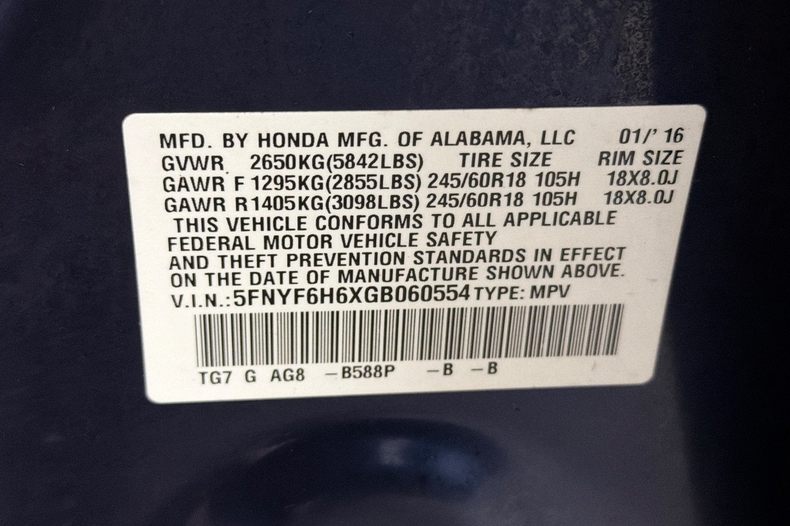 2016 Honda Pilot EX-L w/Honda Sensing