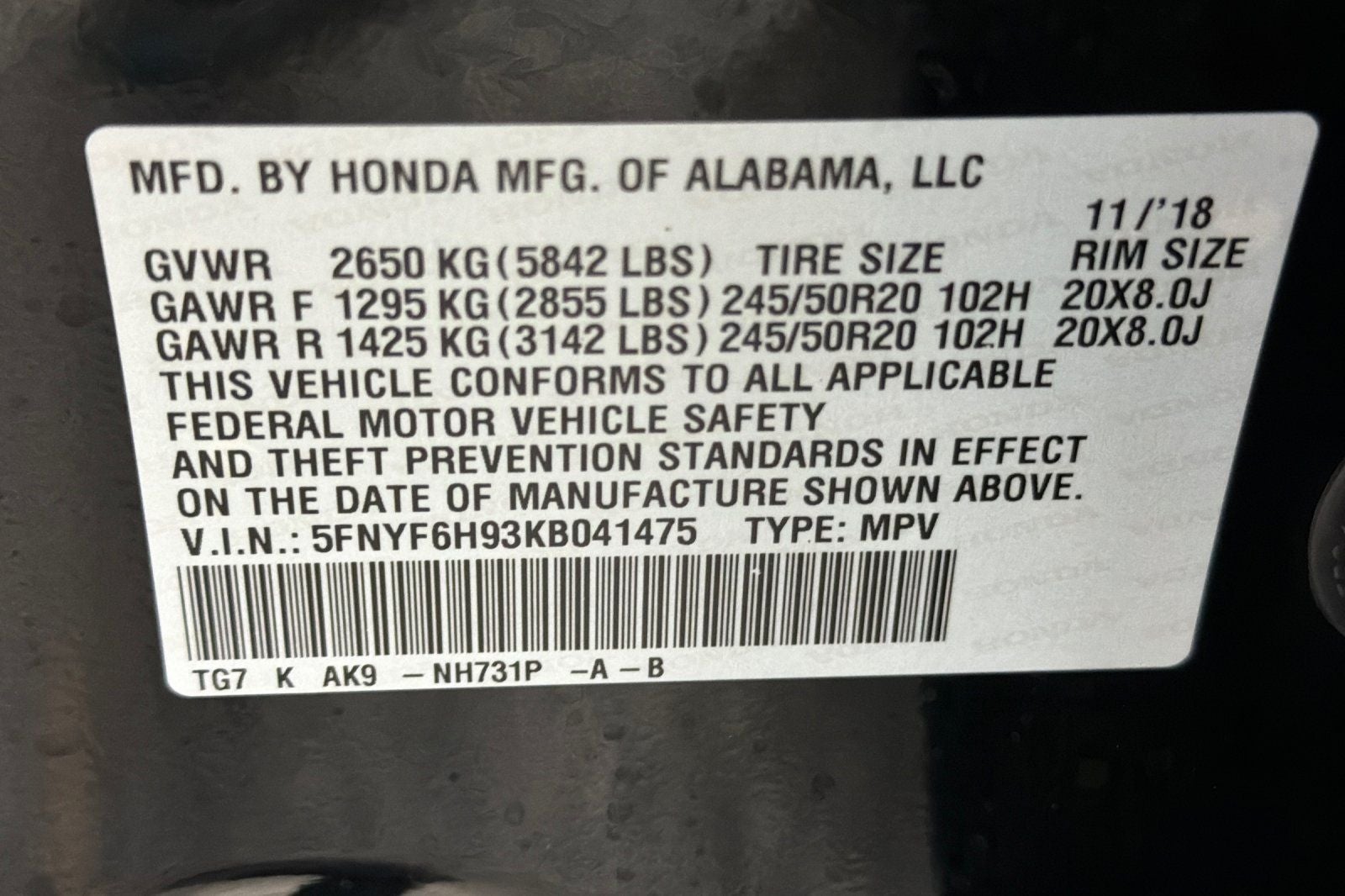 2019 Honda Pilot Touring 8 Passenger