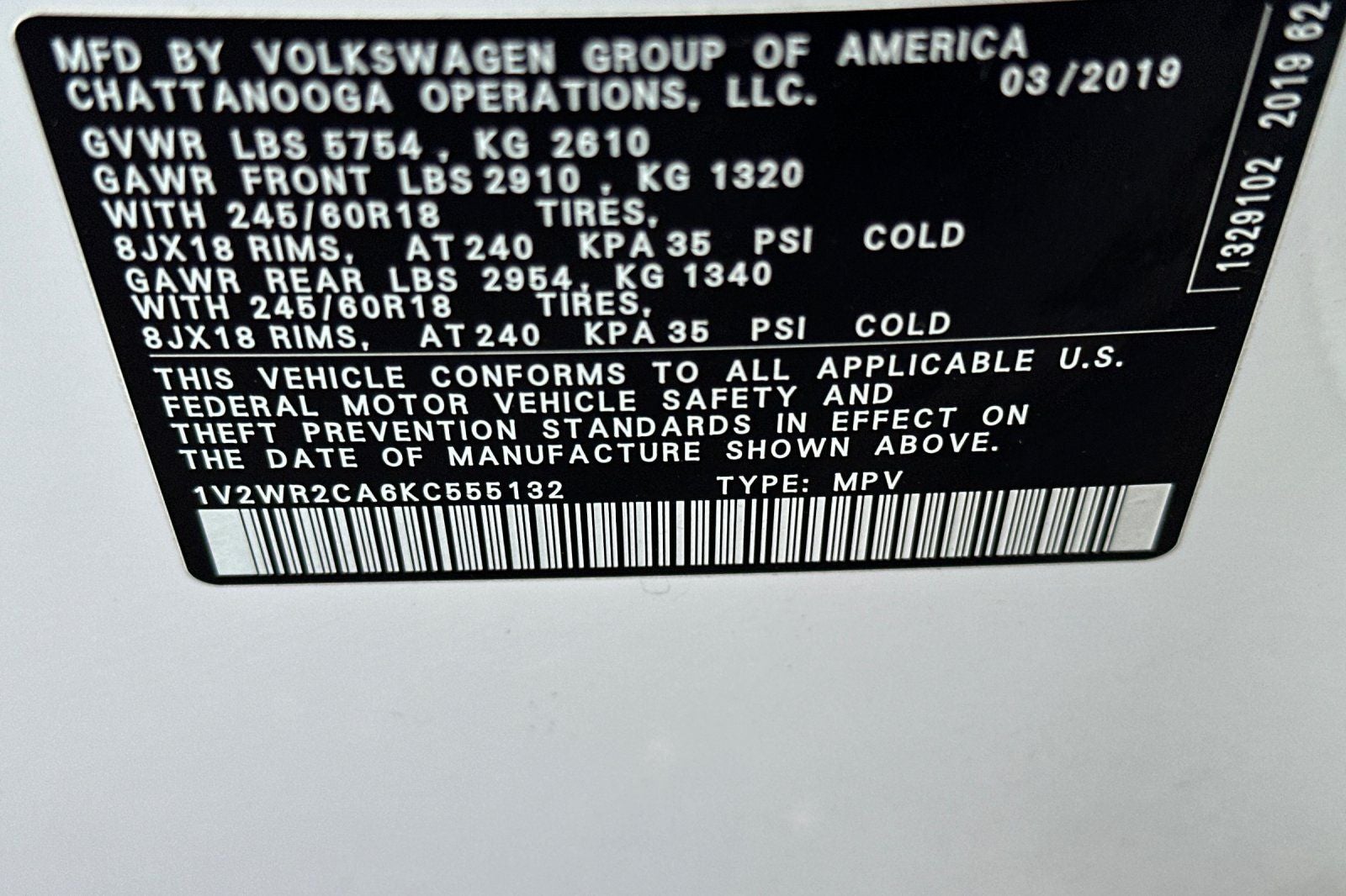 2019 Volkswagen Atlas 3.6L V6 SE w/Technology